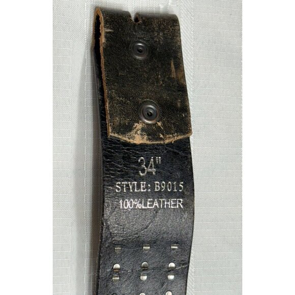 Classic Rocker Triple Pyramid Studded Black Leather Belt Size 34" Unisex Punk - Picture 7 of 8